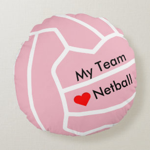 Personalised Love Netball Heart and Ball Design Round Cushion