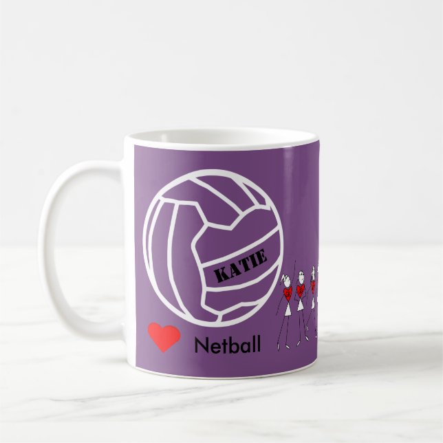 Personalised Love Netball Team and Name Design Coffee Mug (Left)
