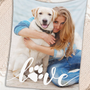 Personalised Love Paw Print Dog Lover Photo Fleece Blanket
