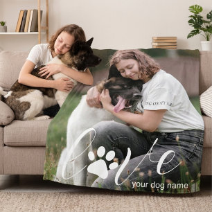 Personalised Love Paw, Print Dog Lover Photo Fleece Blanket