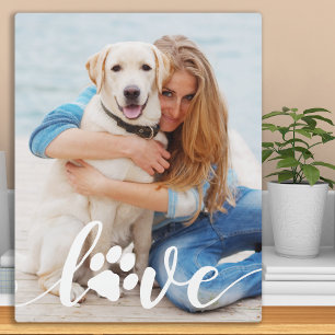 Personalised Love Paw Print Dog Lover Photo Plaque
