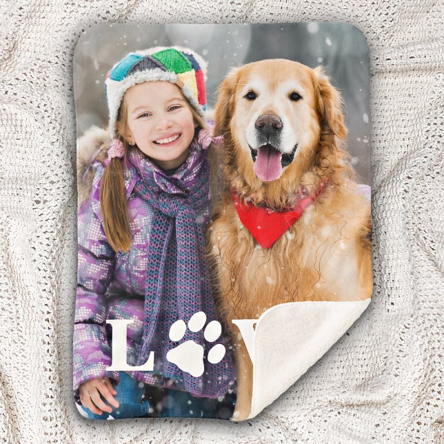 Personalised Love Paw Print Dog Lover Photo Sherpa Blanket (Creator Uploaded)
