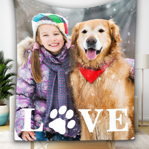 Personalised Love Paw Print Pet Lover Dog Photo Fleece Blanket