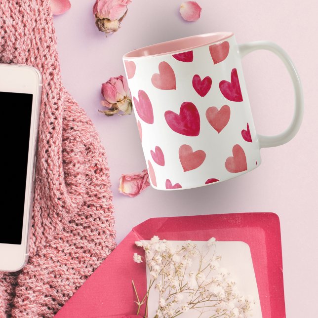 Personalised Love Pink and red candy hearts Two-Tone Coffee Mug (Creator Uploaded)