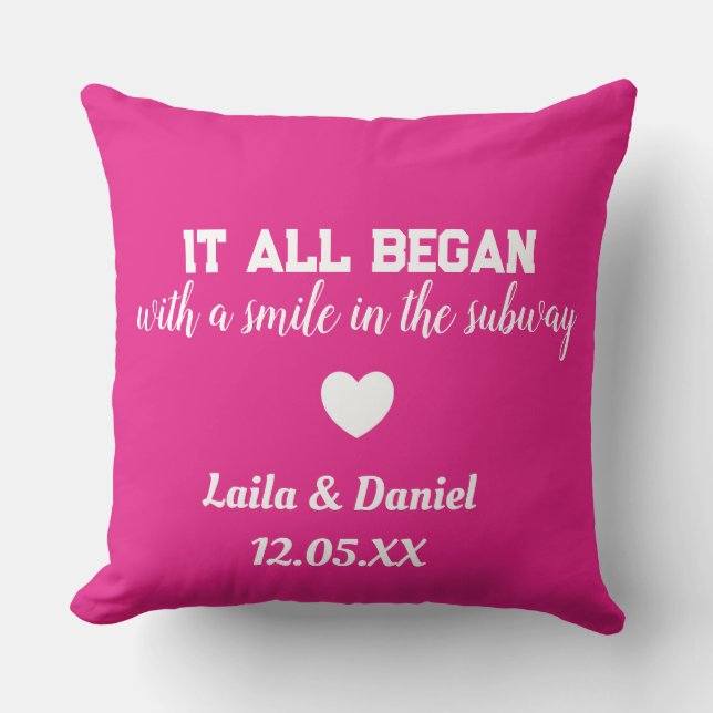 Personalised Love Story Subway Pillow – name &date (Front)