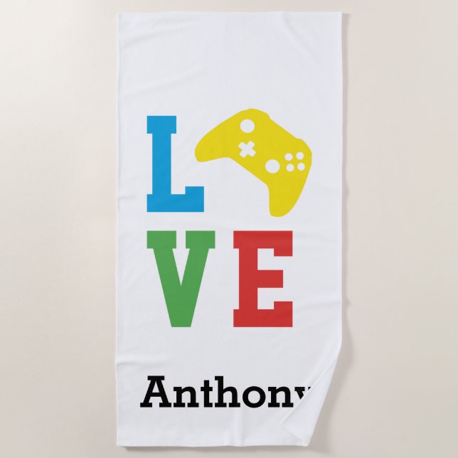 Personalised LOVE Video Game Controller Beach Towel (Front)