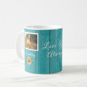 Personalised Love You Always   Sunflower Teal Coffee Mug