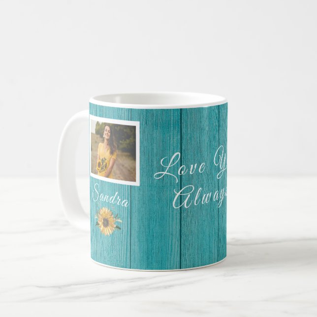 Personalised Love You Always | Sunflower Teal Coffee Mug (Front Left)