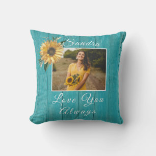 Personalised Love You Always   Sunflower Teal Cushion