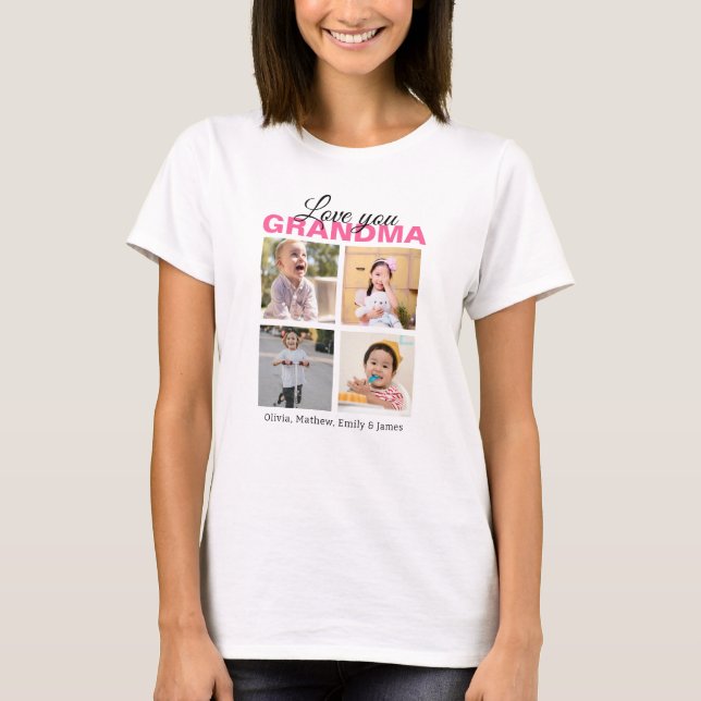 Personalised Love You Grandma 4 Photo Collage T-Shirt (Front)