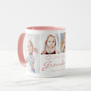 Personalised LOVE YOU GRANDMA 4 Photo Pink  Mug