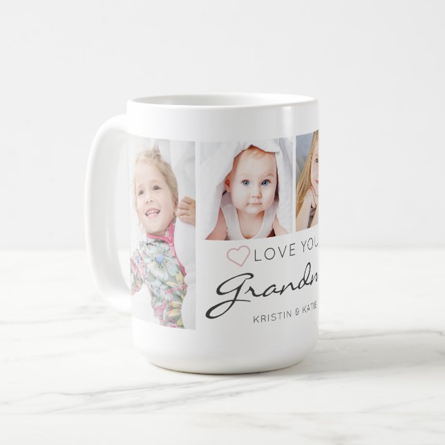 Personalised LOVE YOU GRANDMA 4 Photo Script Coffee Mug (Front Left)