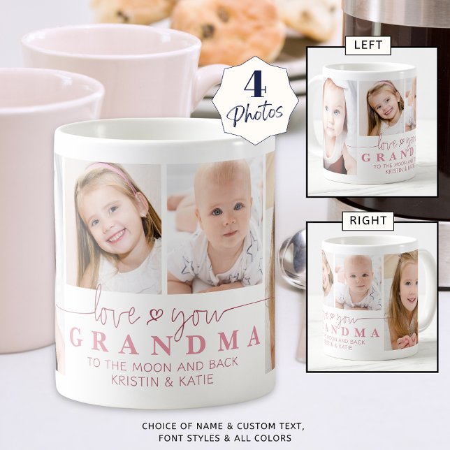 Personalised LOVE YOU GRANDMA 4 Photo Script Coffee Mug (Creator Uploaded)