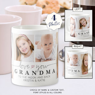 Personalised LOVE YOU GRANDMA 4 Photo Script Grey Coffee Mug
