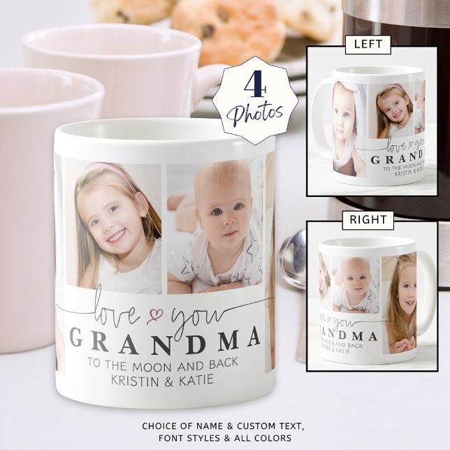 Personalised LOVE YOU GRANDMA 4 Photo Script Grey Coffee Mug (Creator Uploaded)