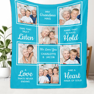 Personalised Love You Grandma 6 Photo Grandmother Fleece Blanket