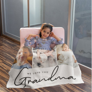 Personalised love you Grandma Grandkids photos Fleece Blanket