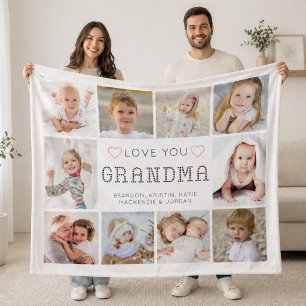 Personalised Love You Grandma Hearts 10 Photo Fleece Blanket