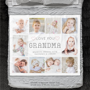 Personalised Love You Grandma Hearts 10 Photo Fleece Blanket