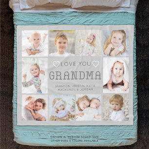 Personalised Love You Grandma Hearts 10 Photo Fleece Blanket