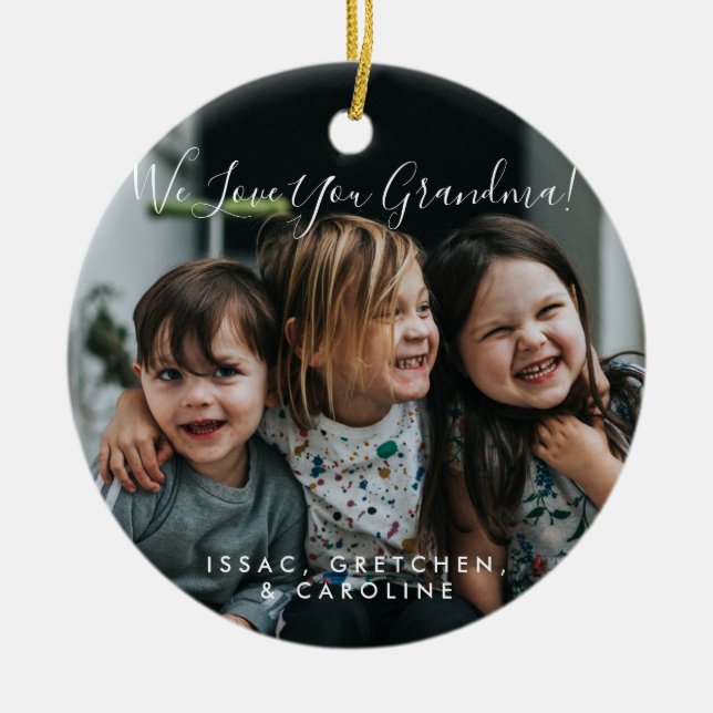 Personalised Love You Grandma Photo Handwritten  Ceramic Ornament (Front)
