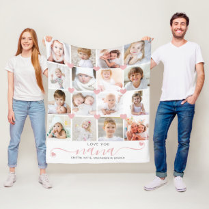 Personalised Love You Nana 16 Photo Pink Hearts Fleece Blanket