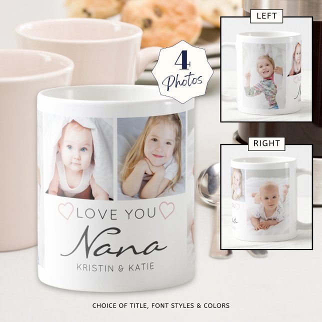 Personalised LOVE YOU NANA Handwritten 4 Photo Coffee Mug (Creator Uploaded)