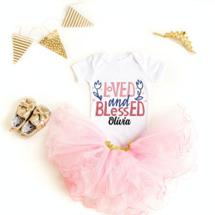 Personalised Loved and Blessed Girl Baby Bodysuit