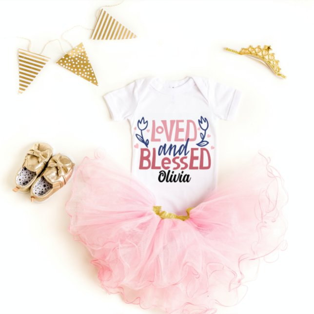 Personalised Loved and Blessed Girl Baby Bodysuit (Personalized Loved Blessed Baby Bodysuit)