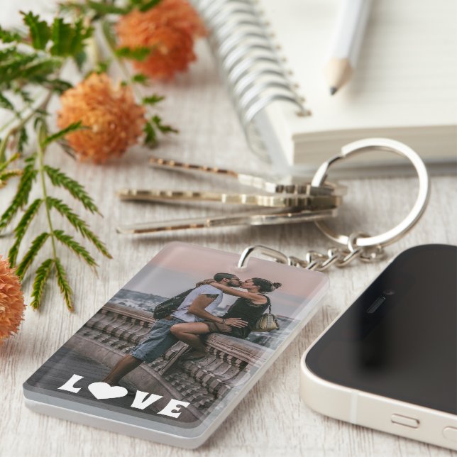 Personalised Lovers Couple Picture Love Text Key Ring (Front Right)