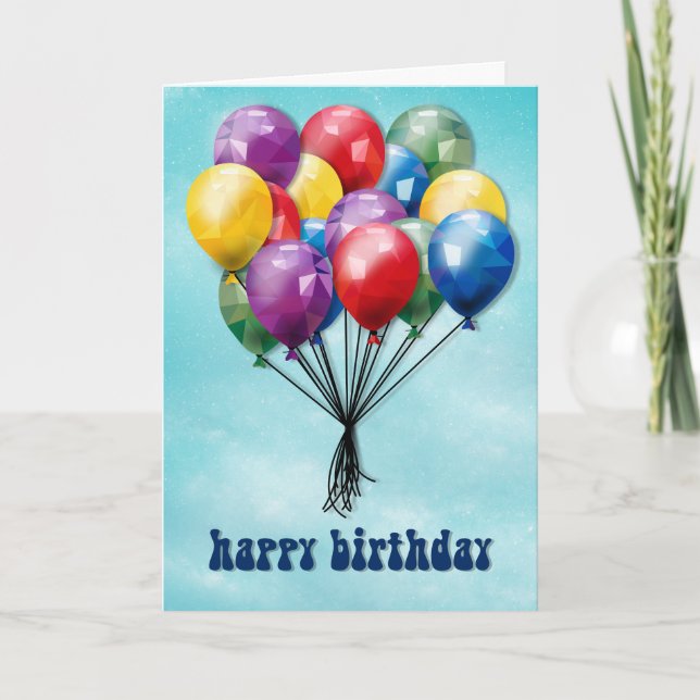 Personalised Low-Poly Balloons Birthday Card (Front)