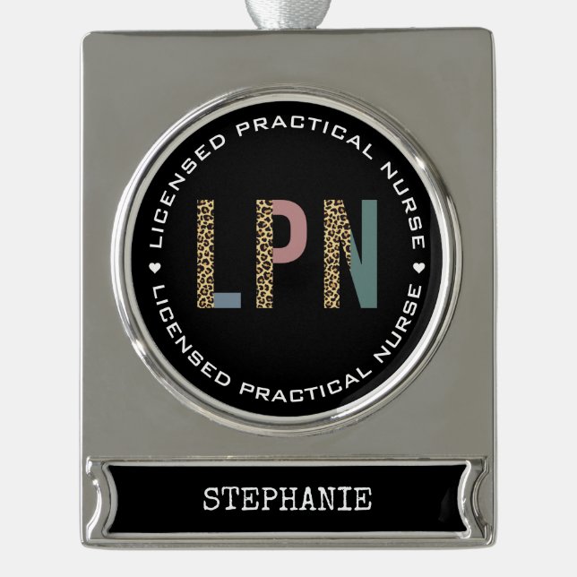 Personalised LPN Licensed Practical Nurse Silver Plated Banner Ornament (Front)