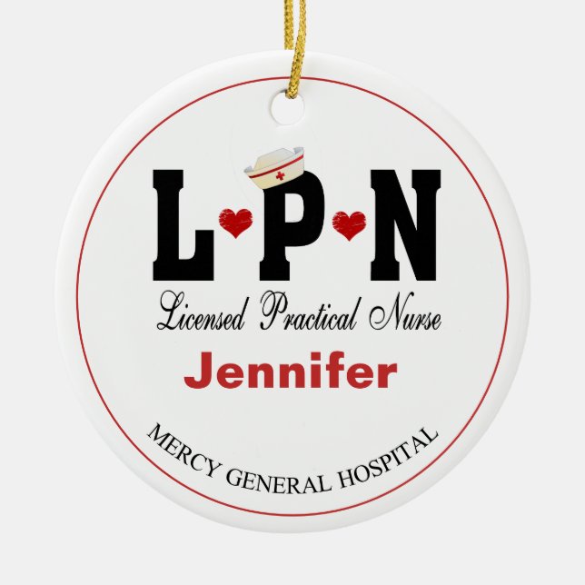 Personalised LPN Nurse Christmas  Ceramic Ornament (Front)