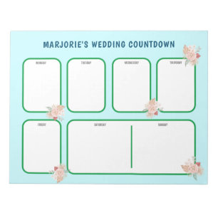 Personalised Lt. Blue/Green Floral Wedding Notepad