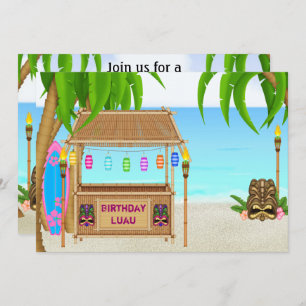 Personalised Luau Girls Beach Birthday Invitation