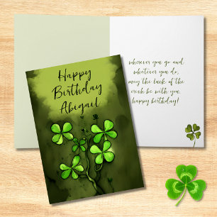 Personalised Luck of the Irish Clovers Birthday Card
