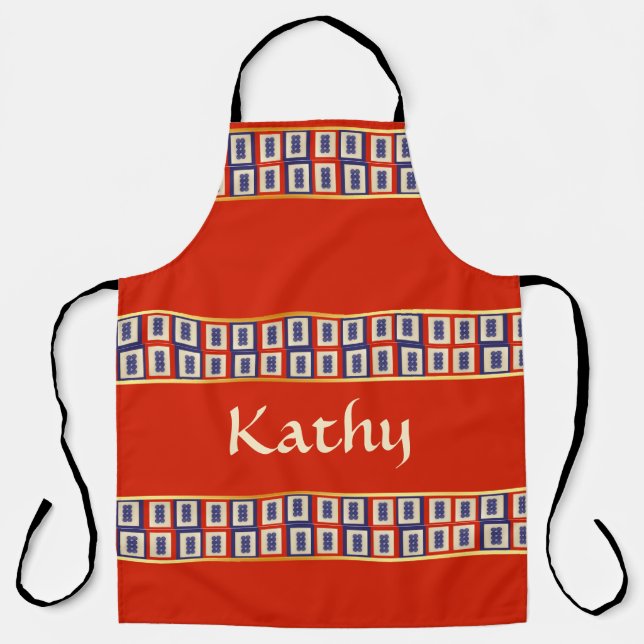 Personalised Lucky Blue Eight Wheel Mahjong Tile Apron (Front)