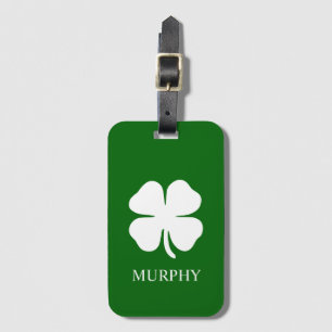 Personalised Lucky Four Leaf Clover Green Irish Luggage Tag