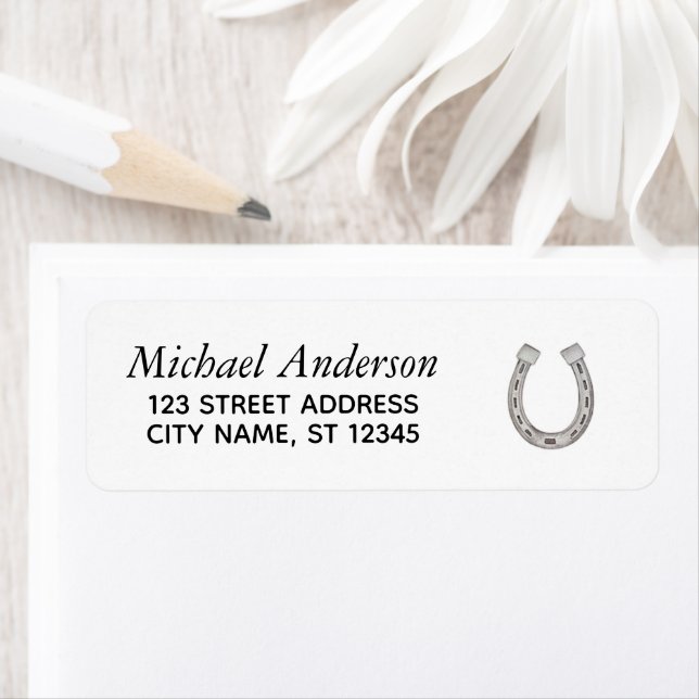 Personalised Lucky Horse Shoe Return Address       Label (Insitu)