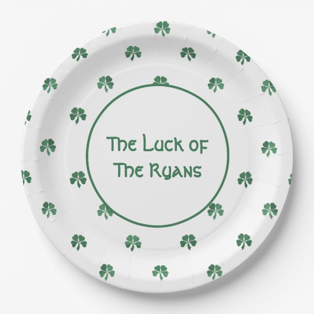 Personalised Lucky in Love Four Leaf Clover Paper Plate (Front)