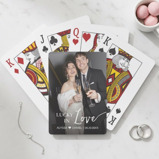 Personalised Lucky in Love wedding favour playing Cards (Custom photo lucky in love engagement party, giveaway playing cards.)