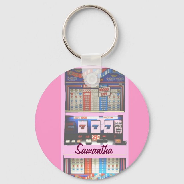 Personalised Lucky Slot Machine Keychain Pink (Front)