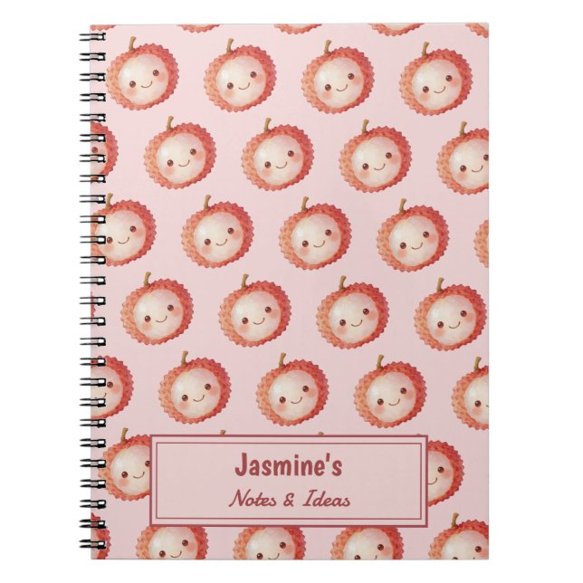 Personalised Lucky You Lychee pattern Watercolor Notebook (Front)