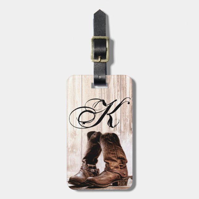 Personalised Luggage Tag Boots Country Rustic West (Front Vertical)