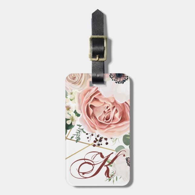 Personalised Luggage Tag Geometric Garden Rose Ane (Front Vertical)