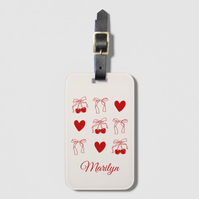 Personalised Luggage Tag Gift Cherry Bachelorette (Front Vertical)