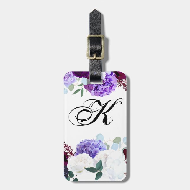 Personalised Luggage Tag Lavender Hibiscus on Wh (Front Vertical)