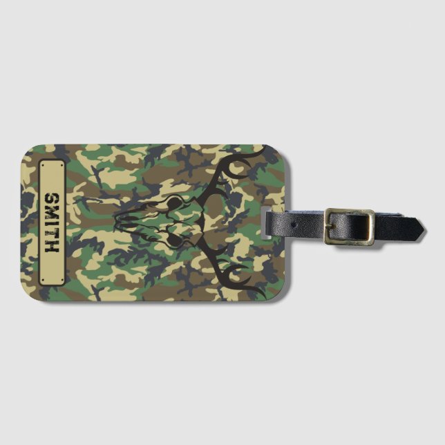 Personalised Luggage Tag Woodlands Camouflage  (Front Horizontal)