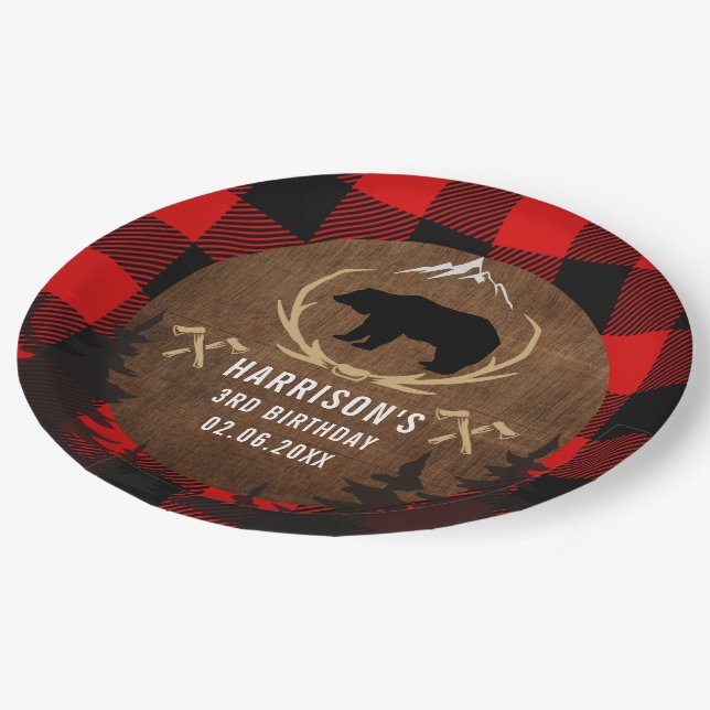 Personalised Lumberjack Birthday Paper Plate (Angled)