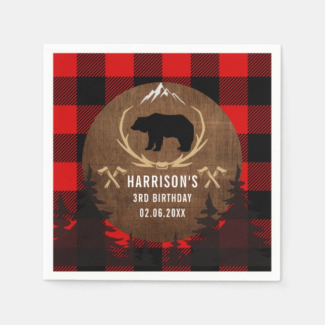 Personalised Lumberjack Boy Birthday Napkin (Front)